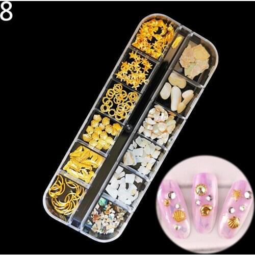 QIAOQIAO DIY 1Case Gold Silver Hollow 3D Nail Art Decorations Mix Metal Frame Nail Rivets Shiny Charm Manicure Accessories Studs