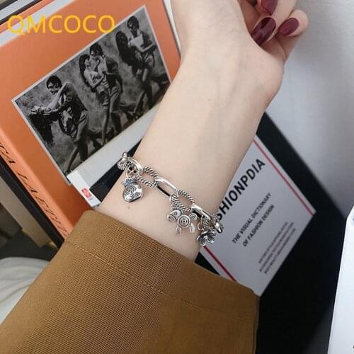 QMCOCO 925 Silver Bracelet 2021 New Trendy Vintage Creative Pony Flowers Lucky Bag Party Jewelry Birthday Gifts Accessories