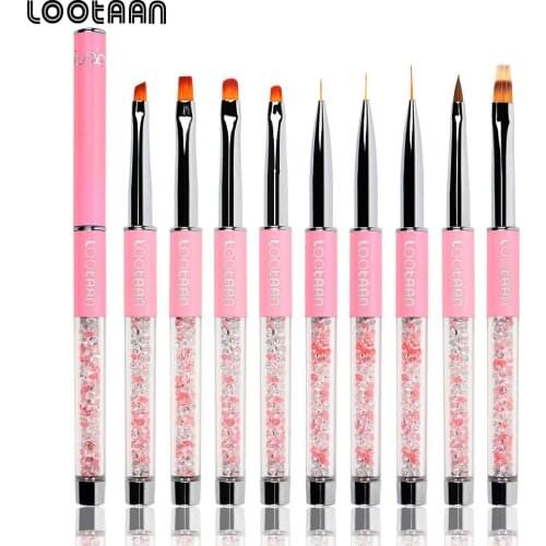 Pink Rhinestone Nail Arts Cleaning Brushes Nail UV Gel Polish Pen Painting Draw Manicure Tool Round