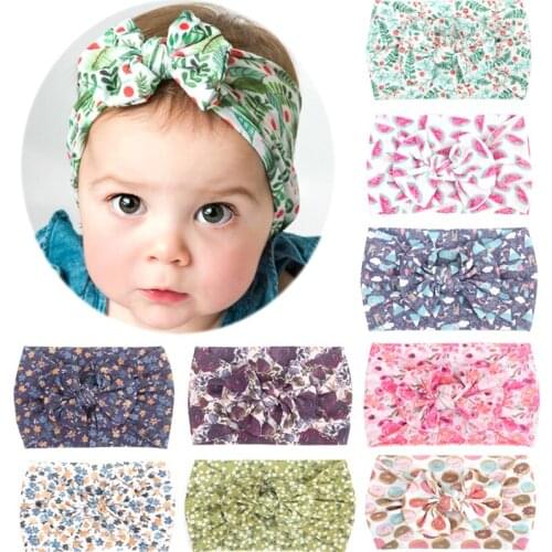 Printed Baby Headband Girls Hair Accessories Nylon Knotted Turban Bow Elastic Hairband Baby Princess Newborn Haarband