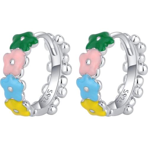 Genuine S925 Sterling Silver Earrings, Round Epoxy Rainbow Love Earrings Ladies Strap Jewelry Gift