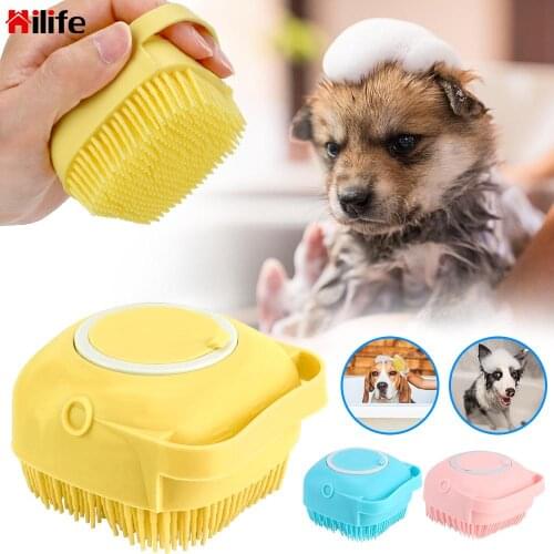 Pet Dog Bath Brush Puppy Massager With Shampoo Dispenser Cleaning Tool Silicone Cat Grooming Pet Products
