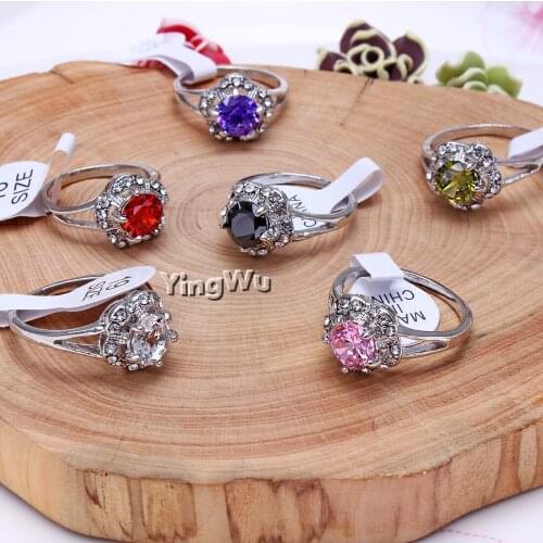 Yingwu Hot Sale Silver Flower Ring Jewelry Charm Woman Wedding Lady High Quality Cubic Zirconia Ring Jewelry 20pcs Lot