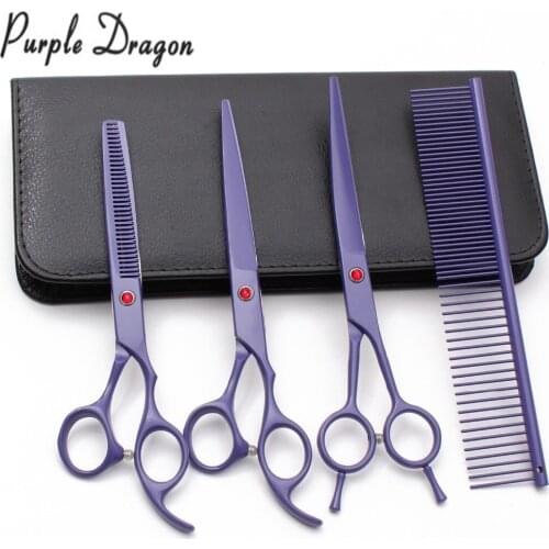 Z3102 U4Pcs 7" Purple Dragon Grooming For Dog Comb+Cutting+Thinning+UP Curve Shears Professional Pets Scissors Clippers For Dogs