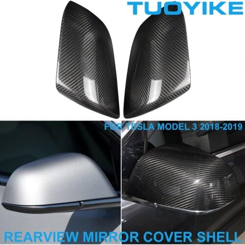 HD RHD Car Styling Real Dry Carbon Fiber Rearview Rear Side Mirror Cover Cap Shell Trim For TESLA MODEL 3 MODEL-3 2018-2019