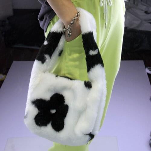 Winter Retro Houndstooth Flower Female Bag Mini Underarm Bag Zebra Pattern Plush Wild One-shoulder Cool Girl Cute Plush Bag