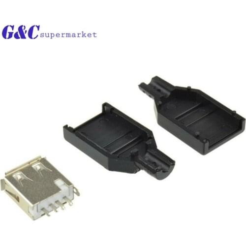 10pcs Type A Male USB 4 Pin Plug Socket Connector +Type A Female USB 4 Pin Plug Socket Connector With Black Plastic Cover