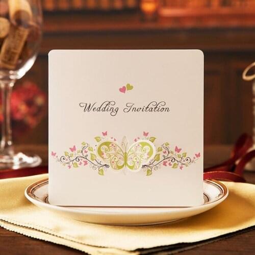20 pieces/lot) 3D Pop Up Butterfly Wedding Invitations Square Flower White Marriage Invitation Card With Pink Envelope IC026