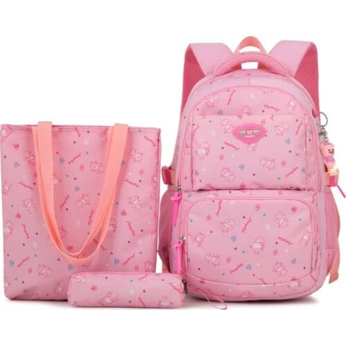3Pcs/Set Backpack Shoulder Bag and Writing Case for Girl Lovely Cartoon Printing Girl School Backpack Pink Princess Girls Bags