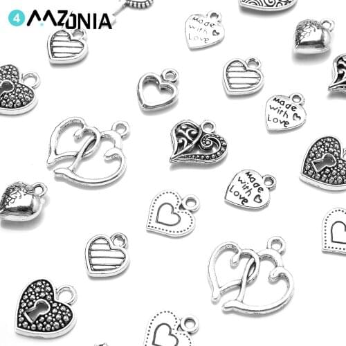 30pcs/Lot Vintage Alloy Heart Charms Metal For Jewelry Supplies Making Handmade Diy Bracelet Necklace Accessories Findings