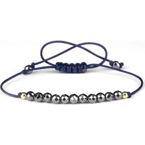 4mm magnetic natural black hematite faceted healing tiny stone bead charm adjustable handmade unisex braid bracelet wholesale