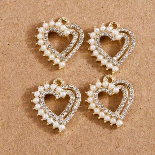 4pcs 16*19mm Crystal Double Hearts Charms Pendants for Jewelry Making Necklace Bracelets Earrings DIY Handmade Pearl Crafts