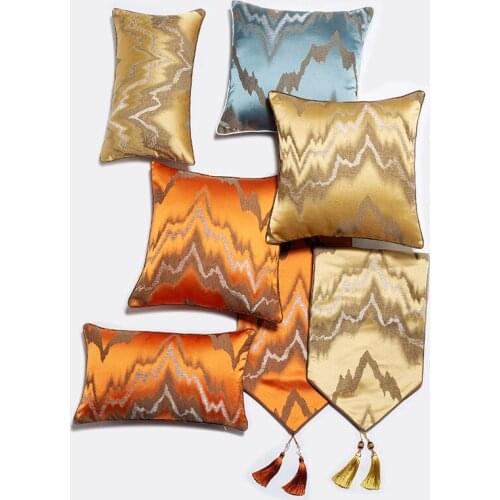 4 colors high-grade satin light luxury cushion cover wavy embroidery solid pillow cover orange green yellow sofa bed pillowcase