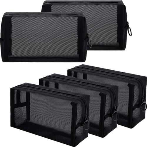New 5 Pieces Mesh Makeup Bag Portable Mesh Cosmetic Bag Black Mesh Pouch Breathable Travel Toiletry Bag for Home