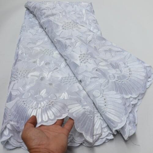 5yards/pc) High quality pure white African voile lace hand cut Swiss cotton lace fabric with neat embroidery for party CLP231