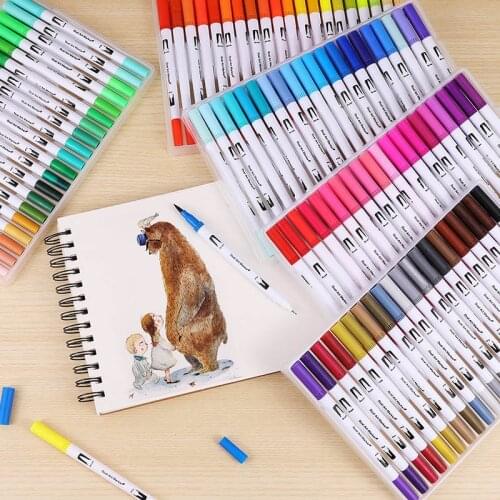 60 Colors Fineliner Art Marker Pens Drawing Painting Watercolor Dual Tip Brush Pen School Stationery Supplies