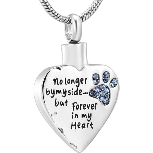No Longer by My Side but Forever in My Heart Cremation Jewelry for Ashes Stainless Steel Pet Paw Keepsake Memorial Urn Necklace