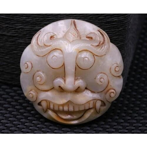 Big Treasure Chinese Vintage Sinkiang Old Jade Taotie Ox Head Belt Bucle Totem large Carving Amulet Timestown