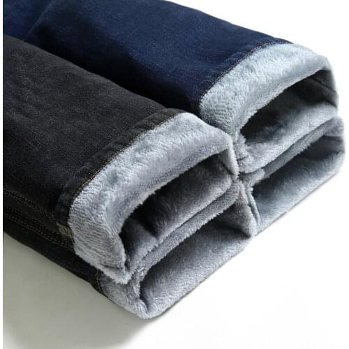 Brand Men Winter Thick Warm Fleece Denim Jeans Mens Keep Warm Overalls Trousers Washed Wool Pants Plus Size