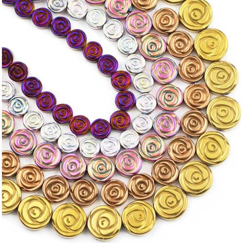Natural Stone Rose Flower Shape Hematite Beads 6/8/10MM Blue,Gold,Green Loose Beads For Jewelry Making Diy Bracelet Accessories