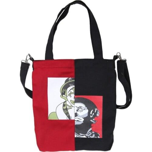 PURFAY Printing Canvas Women Shoulder Bag Color-Block Cotton Tote Shopper Bag Eco Reusable Shopping Bag Handbag Cloth Messenger