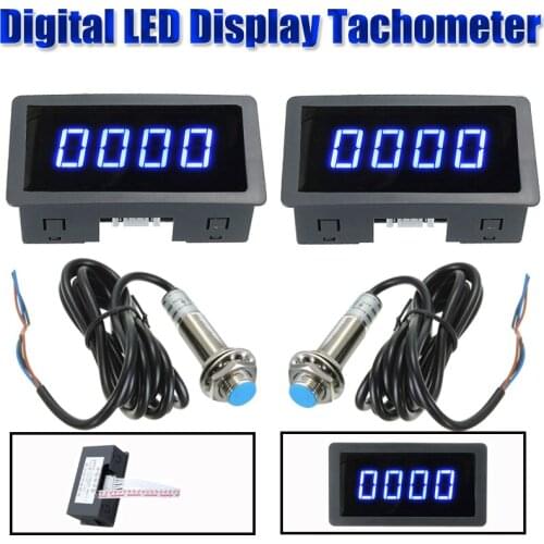 2 Set 24V Measuring Gauge 4 Digital LED Tachometer RPM Speed Meter High Precision 10-9999RPM Hall Proximity Switch Sensor NPN