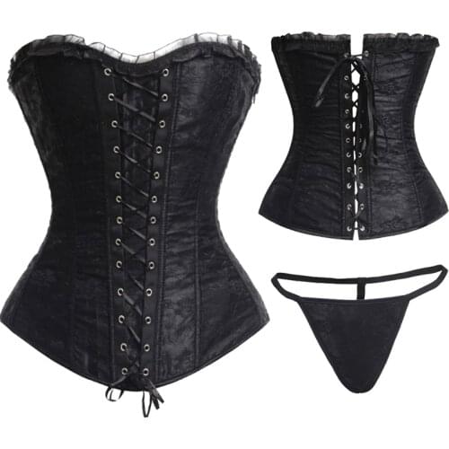 S-XXL New Fashion Black Lace Corset Sexy Women Satin Waist Corset And Bustiers Body Shaper Overbust Outwear Corsets