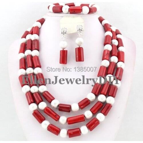 Red African Coral Jewelry Set Coral Beads Necklace Set Nigerian African Wedding Beads Jewelry Set W7131