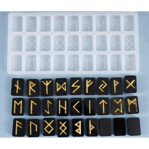 Crystal Epoxy Resin Mold Energy Symbol Runes Letter Word Model Mirror DIY Mould XXFD