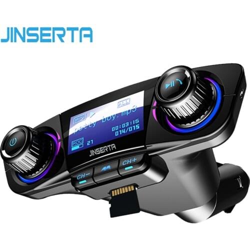 JINSERTA Power ON OFF Bluetooth 5.0 FM Transmitter Modulator Handsfree Car Kit TF USB Music AUX Audio MP3 Player