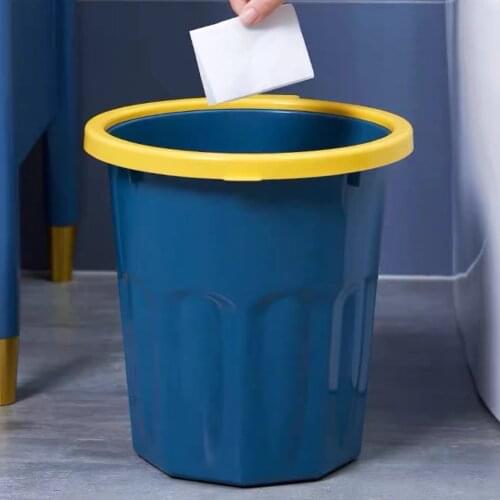 Trash Can Household Living Room Kitchen Bedroom Bathroom With Pressure Ring Toilet Simple Paper Basket Tube Creative Plastic