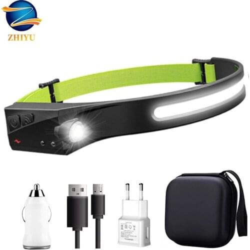 ZHIYU Built-in battery Headlamp COB LED Head Lamp Flashlight USB Rechargeable Head Torch 5 Lighting Modes Head Light Camping