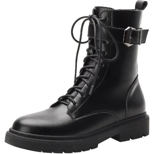 2021 New Winter Plush Thin Short Boots Womens British Lace Up Short Boots Childrens Spring and Autumn Single MotorcycleBoots