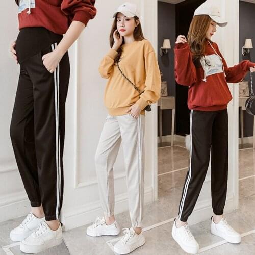 Autumn and winter new pregnant womens house pants fashion home side strips sweatpants pants
