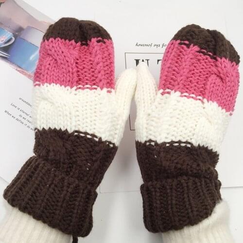 New Winter Hanging Neck Gloves Girls Boys Fashion Color Striped Plus Velvet Warm Mittens Knitted Wool Gloves Apparel Accessories