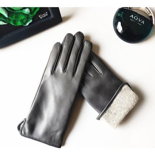 Sheepskin Gloves Female Touchscreen Thermal Cashmere Lined Classic Simple Fashion Real Leather Women Gloves L193NR1