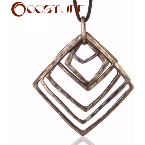 Simple Statement necklaces & pendants Vintage Square Pendants Long Necklace Jewelry for Women Suspension Decoration Wholesale