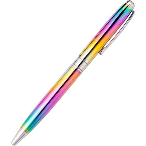 2Pcs Rainbow Colorful Metal Ballpoint Pen 0.7 MM Nib Balck Refill Writing Tools Office School Supplies Stationery Gift Pens