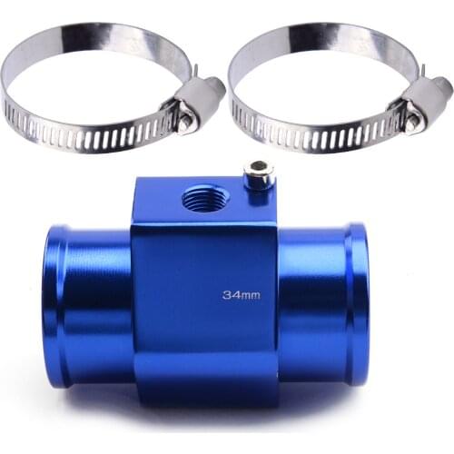 Blue Car Water Temp Temperature Joint Pipe Sensor Gauge Radiator Hose Adapter With Clamps Aluminum Alloy 34mm
