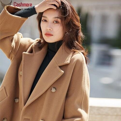 Thickened long section wool coat female 2019 autumn winter new thin woolen coat female double-breasted loose coat female 3119