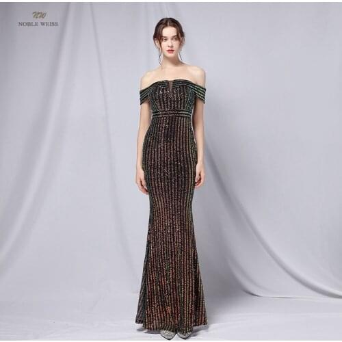 Evening Dresses Boat Neck Floor-Length Prom Dresses Sequined Dresses Woman Party Night Mermaid Prom Dress