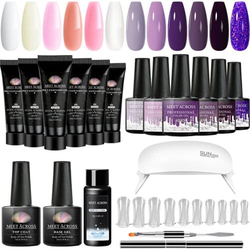 MEET ACROSS Acrylic Gel Poly Nail Gel Kit Nail Extension Glitter Nail Gel UV Building Jelly Gel Polish Enhancement Manicure Set