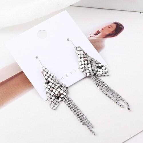 TONGKWOK Bohemia Exaggeration Dangle Earrings For Women Silk Thread Tassel Metal Long Chandelier Earrings #138956