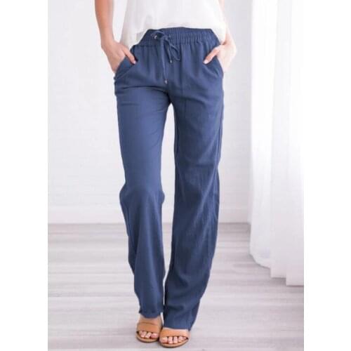 Womens Cotton linen Pants Loose Casual Wide leg trousers