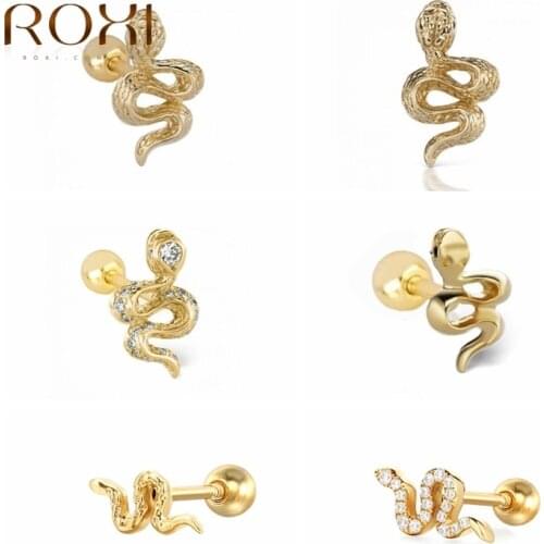 ROXI Vintage Snake Zircon Crystals Stud Earrings for Women Girls Party Piercing Earings 925 Sterling Silver Pendientes Plata 925