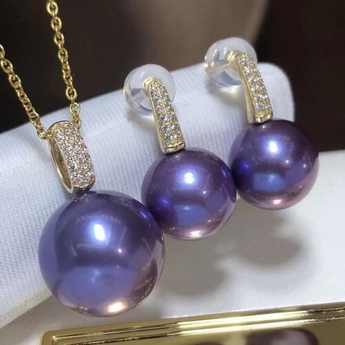 D308 Fine Jewelry 18K Gold 9-13mm Natural Fresh Water Purple Pearl Females Jewelry Sets for Women FIne Jewelry Sets