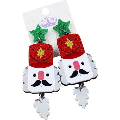 1pair) HP065-Nutcracker Dangle Earrings - Christmas Toy Soldier Glitter Acrylic Earring
