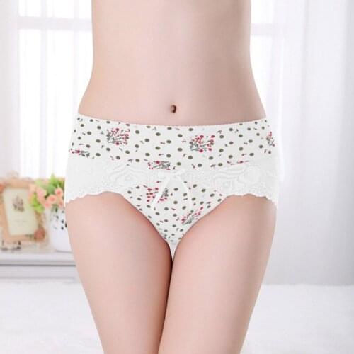 1PC Women Panties Bow Lace Underwear Seamless Sexy Printed Briefs women Slimming Mid-Waist Panty