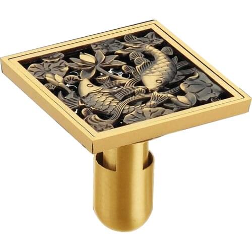 10*10cm Floor Drains Antique Brass Shower Floor Drain Bathroom Deodorant Euro Square Floor Drain Strainer Cover Grate Waste
