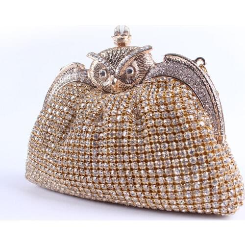 2016 Hot Fashion Handmade Alloy Owl Evening Bag Clutch Crystal Purse Bag Party Vintage Wedding Bag
